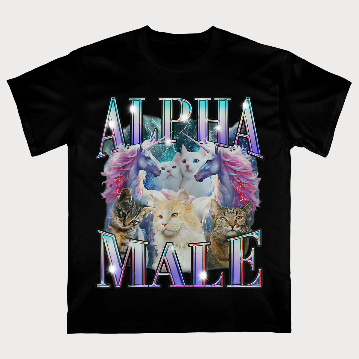 Alpha Male Cats & Unicorns Funny Fantasy T-Shirt