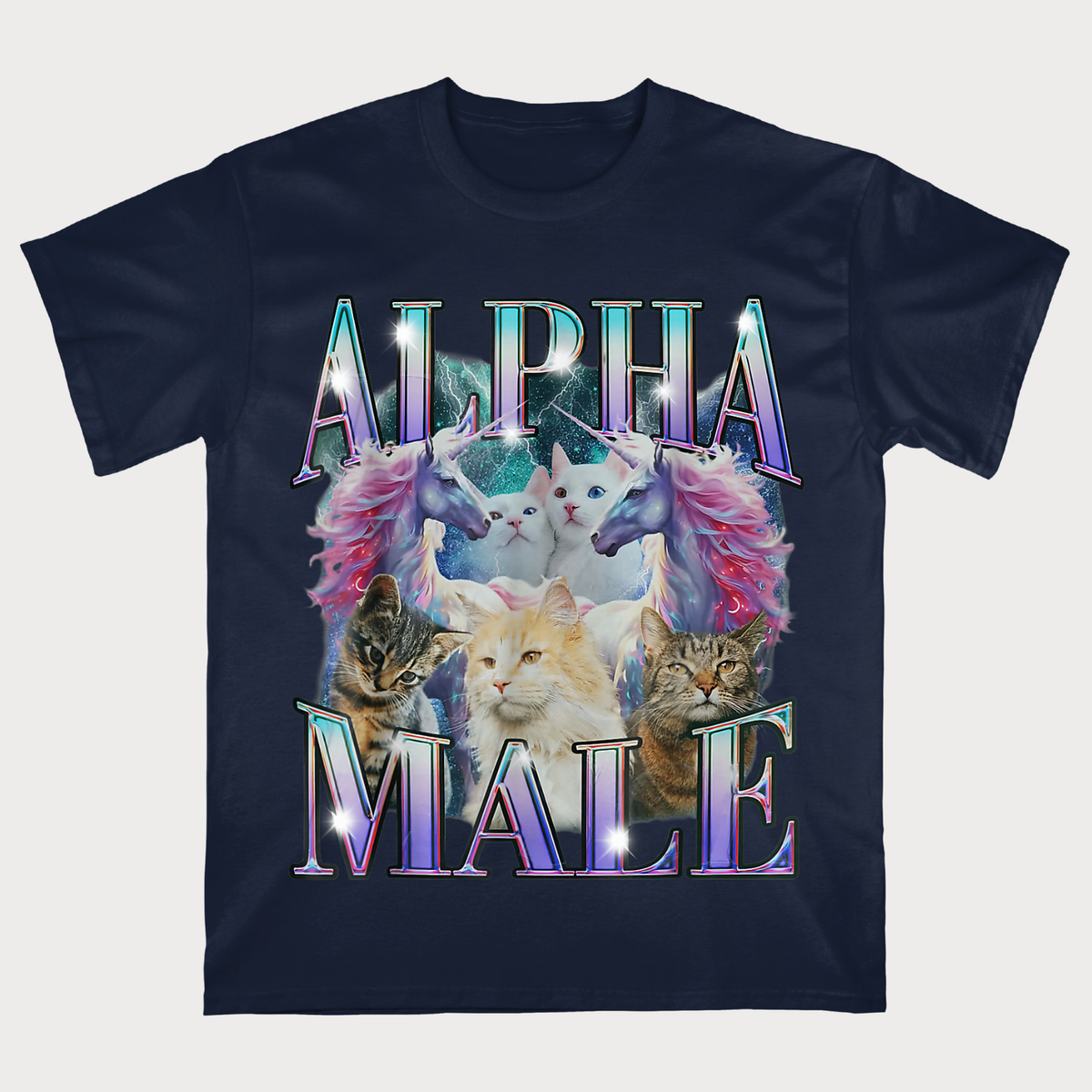 Alpha Male Cats & Unicorns Funny Fantasy T-Shirt