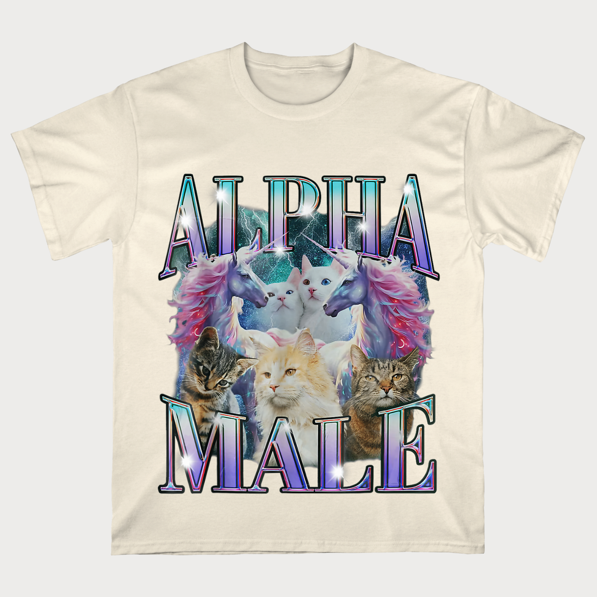 Alpha Male Cats & Unicorns Funny Fantasy T-Shirt