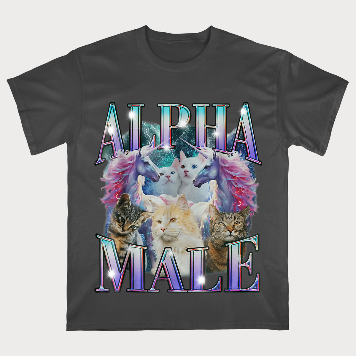 Alpha Male Cats & Unicorns Funny Fantasy T-Shirt