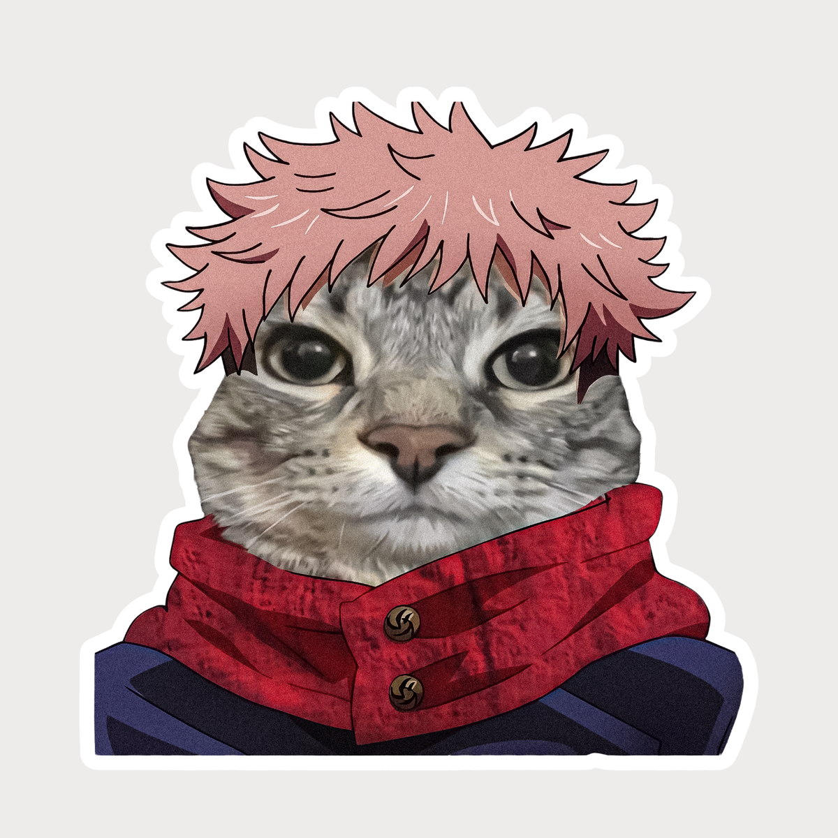 Anime Cat Sticker — Cute Jujutsu-Inspired Kitty with Pink Hair & Red Scarf