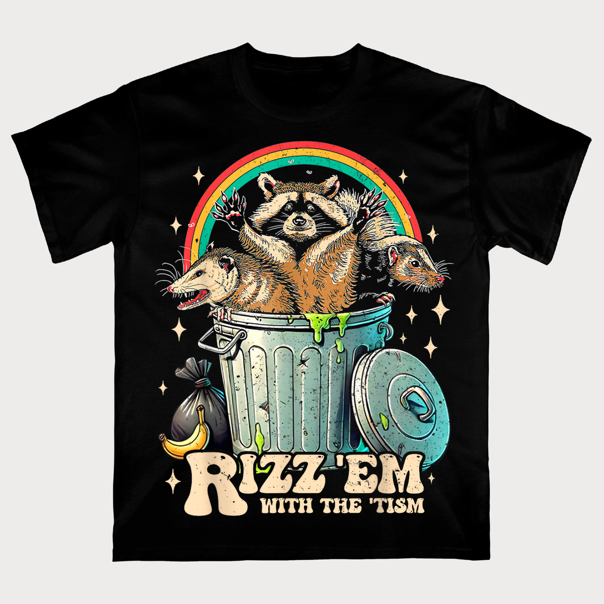 Rizz ’Em With the Tism Funny Raccoon & Possum Trash Panda T-Shirt