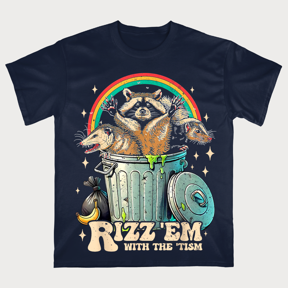 Rizz ’Em With the Tism Funny Raccoon & Possum Trash Panda T-Shirt