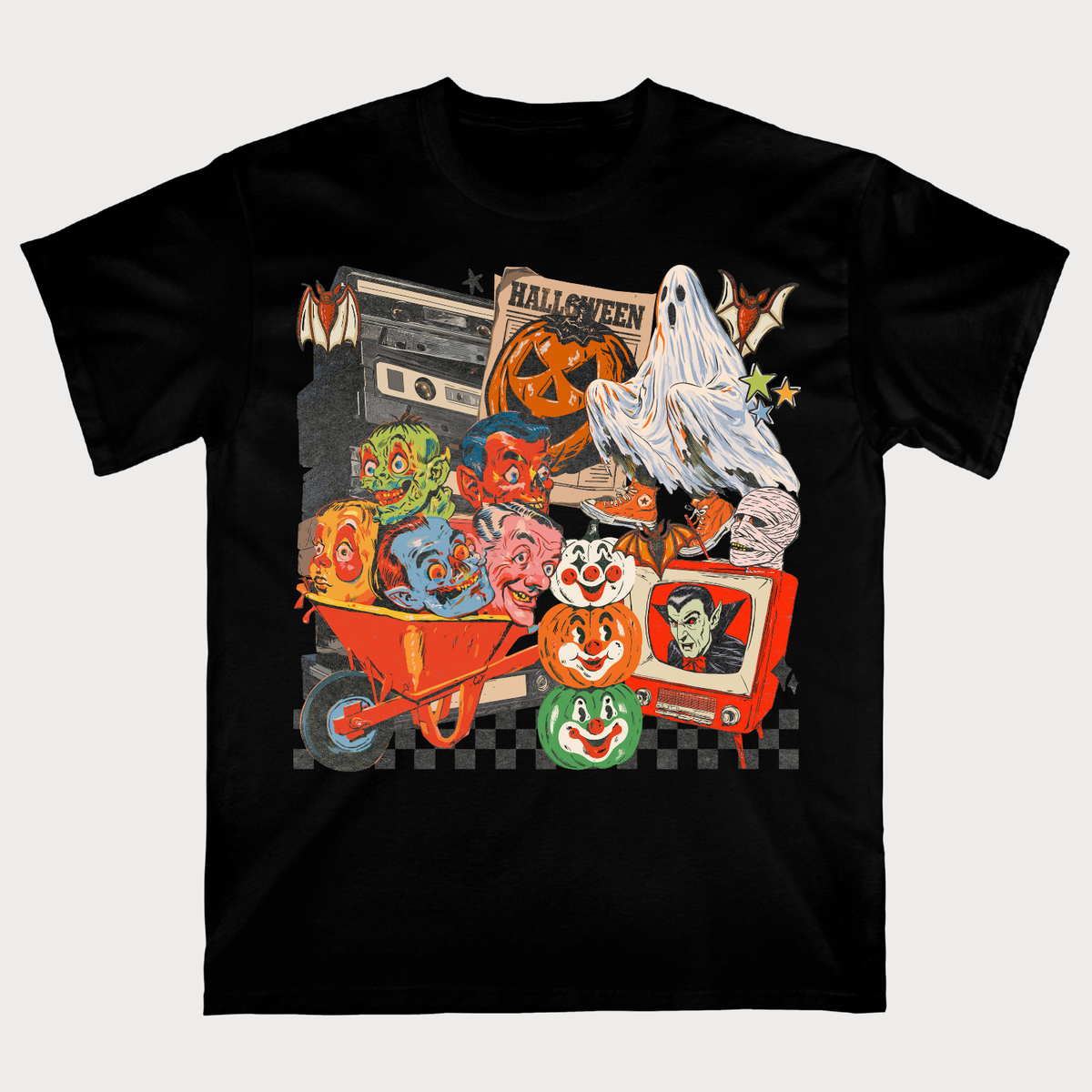 Retro Pumpkin, Ghost & Clown Halloween T-Shirt