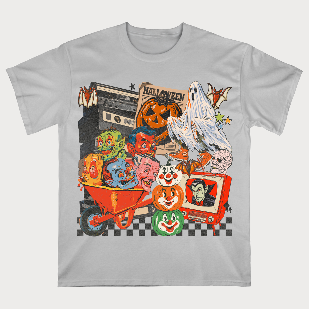 Retro Pumpkin, Ghost & Clown Halloween T-Shirt