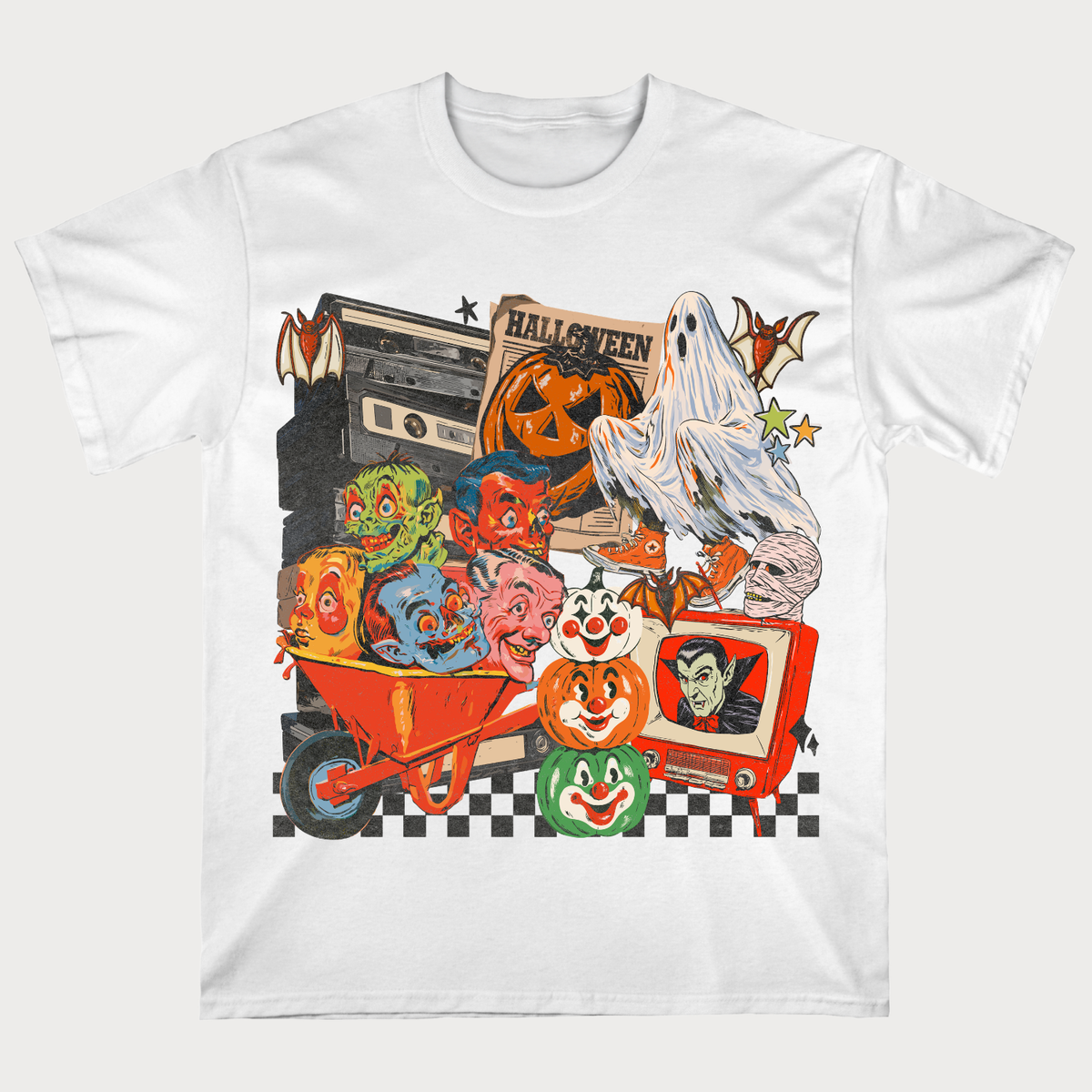 Retro Pumpkin, Ghost & Clown Halloween T-Shirt