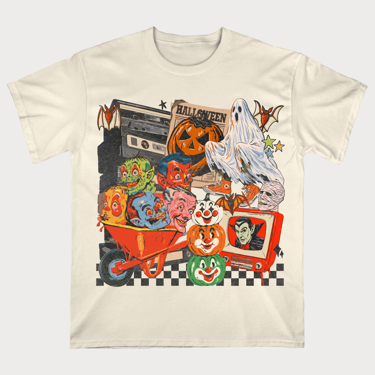 Retro Pumpkin, Ghost & Clown Halloween T-Shirt