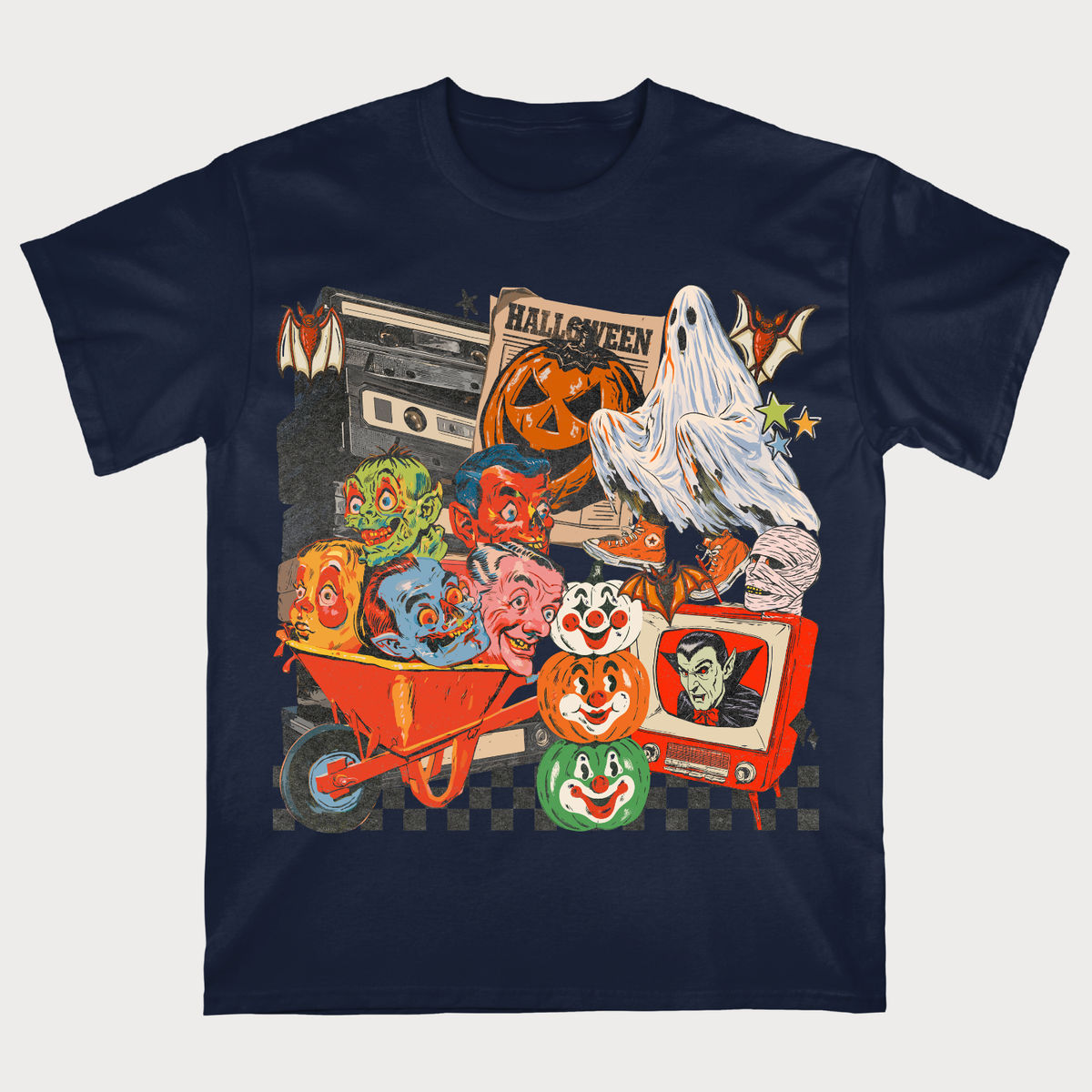 Retro Pumpkin, Ghost & Clown Halloween T-Shirt