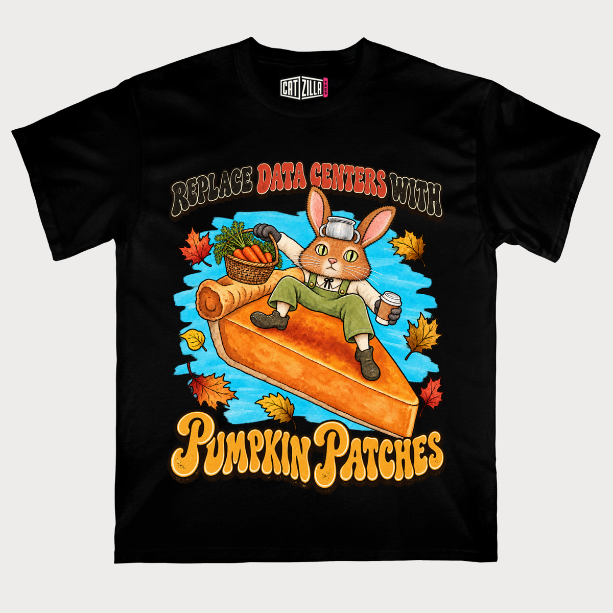Cute Bunny Riding Pumpkin Slice Autumn Pumpkin Patches Fall T-Shirt