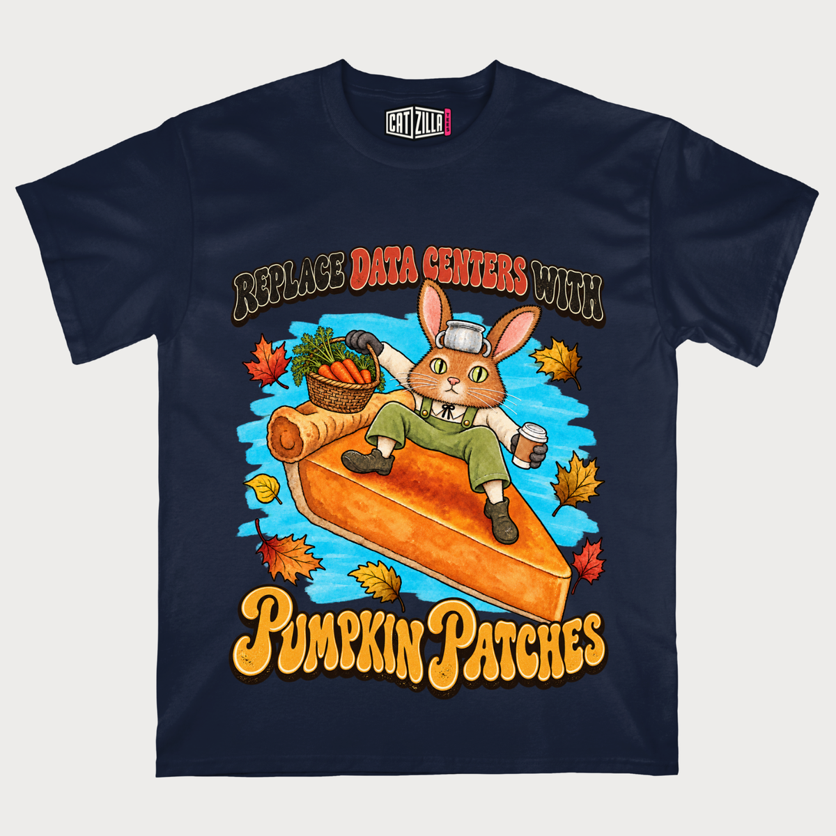 Cute Bunny Riding Pumpkin Slice Autumn Pumpkin Patches Fall T-Shirt
