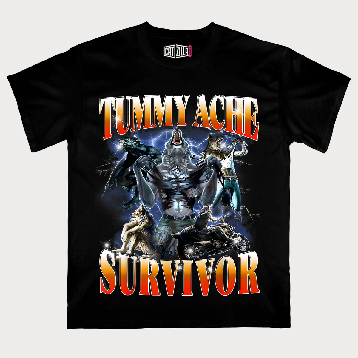 Tummy Ache Survivor Funny Alpha Wolf  T‑Shirt