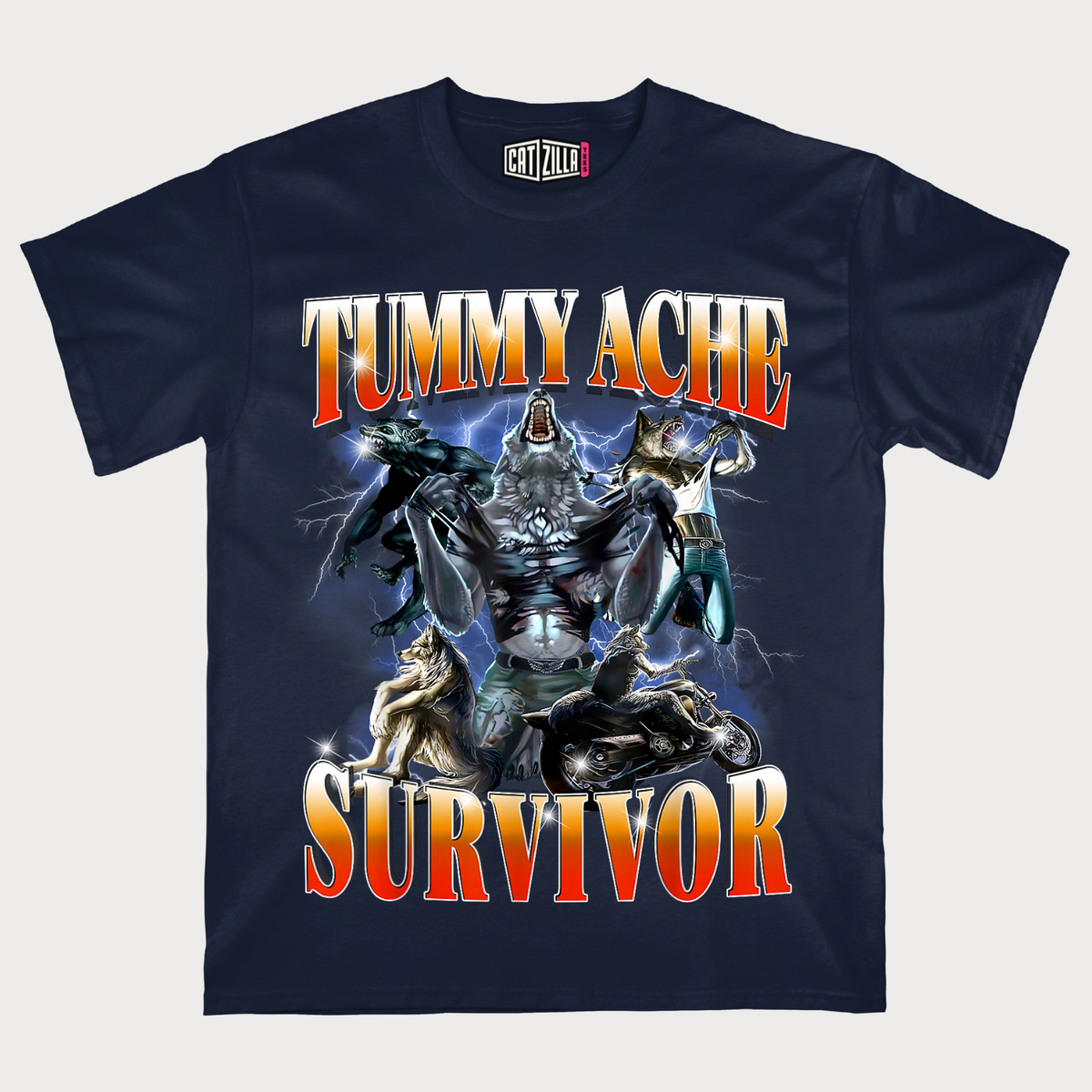 Tummy Ache Survivor Funny Alpha Wolf  T‑Shirt