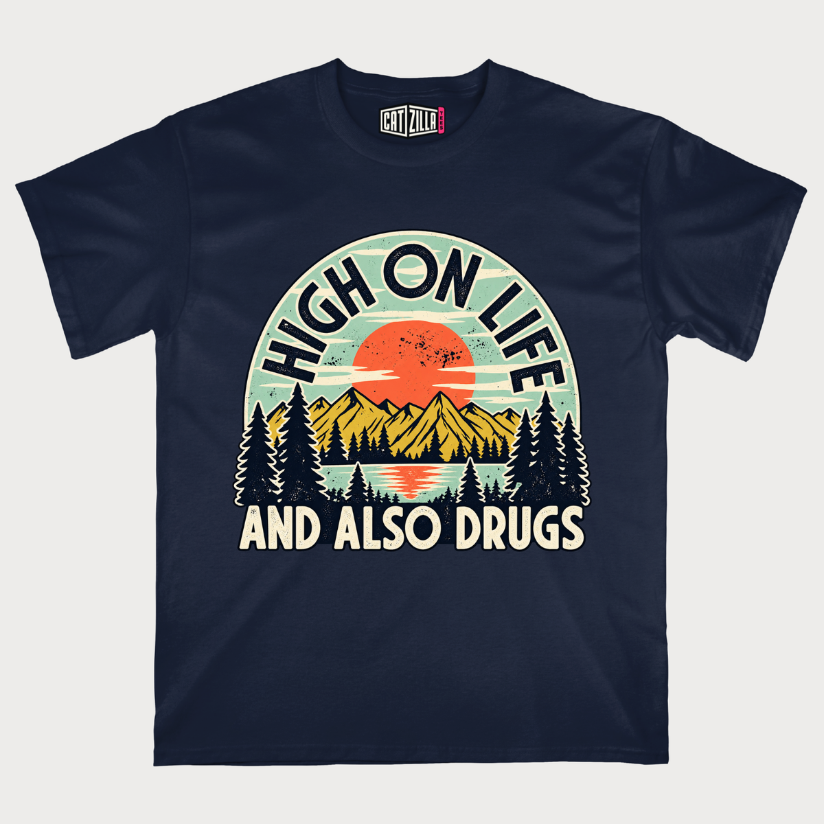 High on Life and Also Drugs Retro Mountain T-Shirt