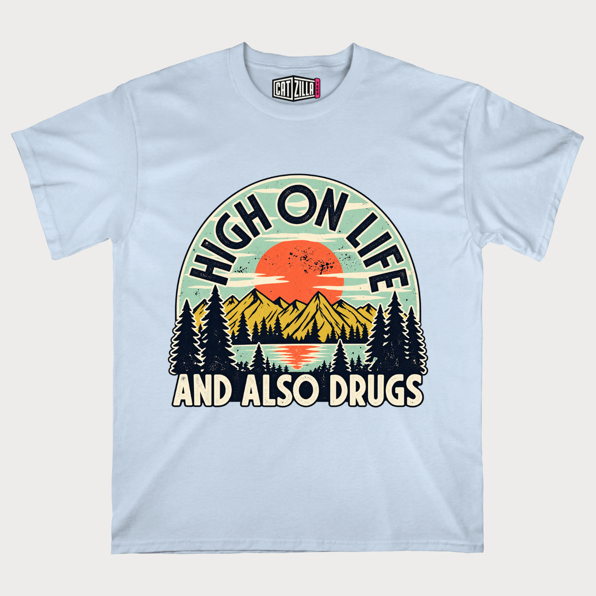 High on Life and Also Drugs Retro Mountain T-Shirt