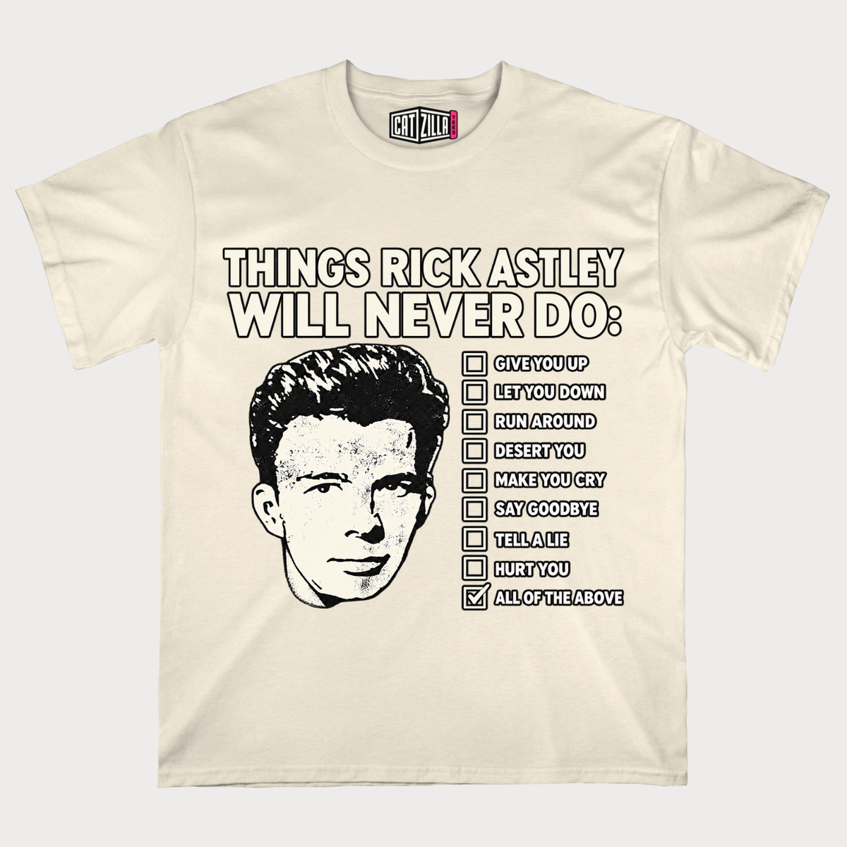 Rick Astley Checklist  Things Rick Astley Will Never Do Retro Pop Music T‑Shirt